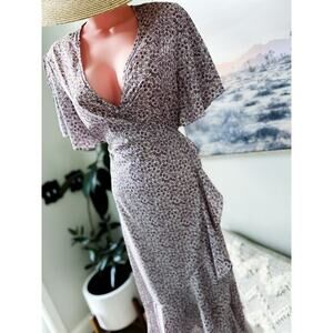 Floating in a Daydream blooming floral cottagecore fluttery wrap maxi dress L